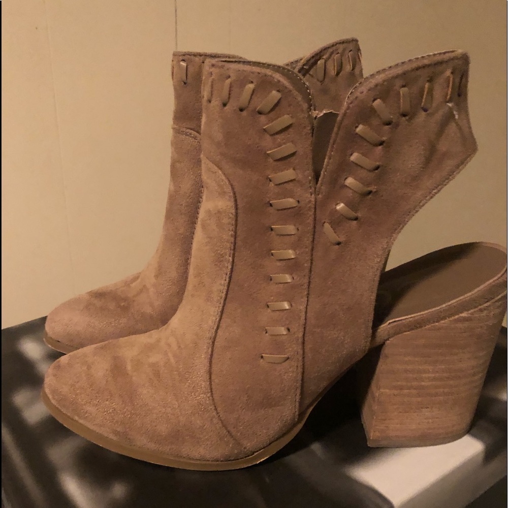 Suede open heel booties